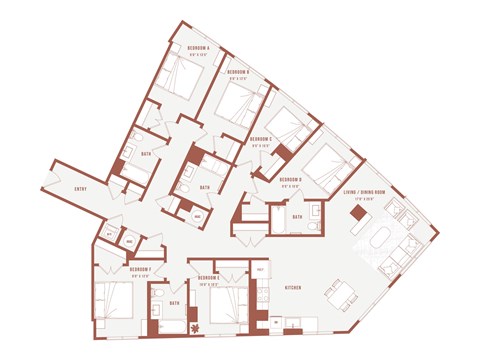 Floor plan for 6 beds, 4 baths, 374 sqft